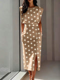 Image 7 - color option of Elegant Plus Size Sleeveless Pink and White Polka Dot Dress for Summer Weddings and Cruises