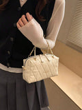 Image 4 - detail view of Trendy Korean Spring Boston Pillow Handbag: Chic Small Tote with Embroidered Design and Chain Strap
