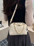 Image 3 - back view of Trendy Korean Spring Boston Pillow Handbag: Chic Small Tote with Embroidered Design and Chain Strap