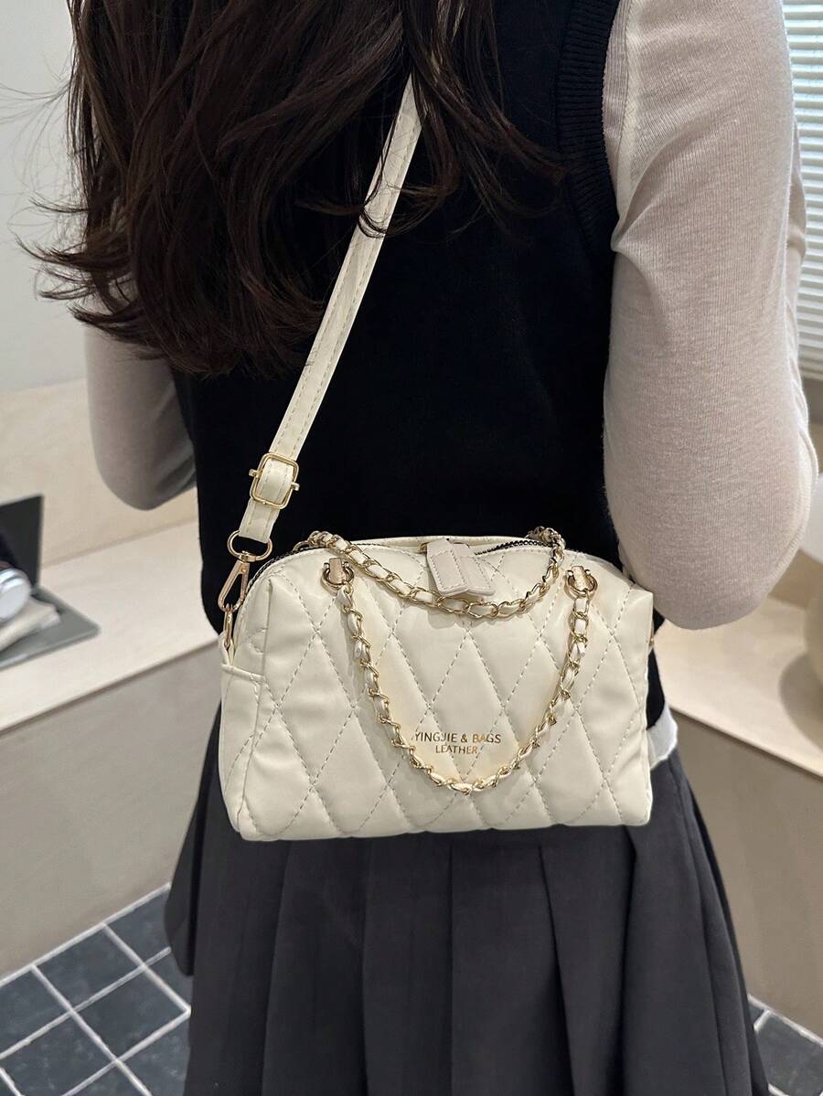 Image 3 - back view of Trendy Korean Spring Boston Pillow Handbag: Chic Small Tote with Embroidered Design and Chain Strap
