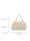 Image 5 - material detail of Trendy Korean Spring Boston Pillow Handbag: Chic Small Tote with Embroidered Design and Chain Strap