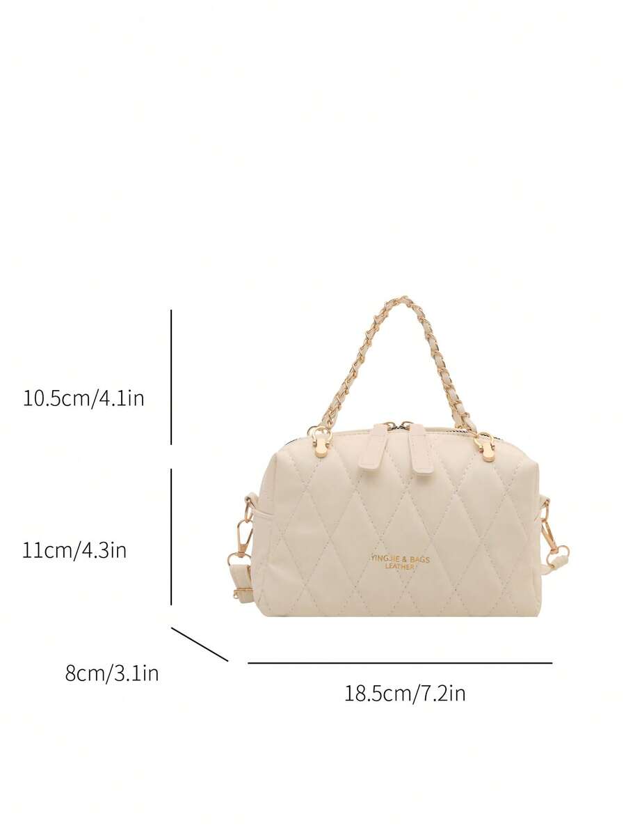 Image 5 - material detail of Trendy Korean Spring Boston Pillow Handbag: Chic Small Tote with Embroidered Design and Chain Strap