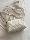 Image 6 - color option of Trendy Korean Spring Boston Pillow Handbag: Chic Small Tote with Embroidered Design and Chain Strap