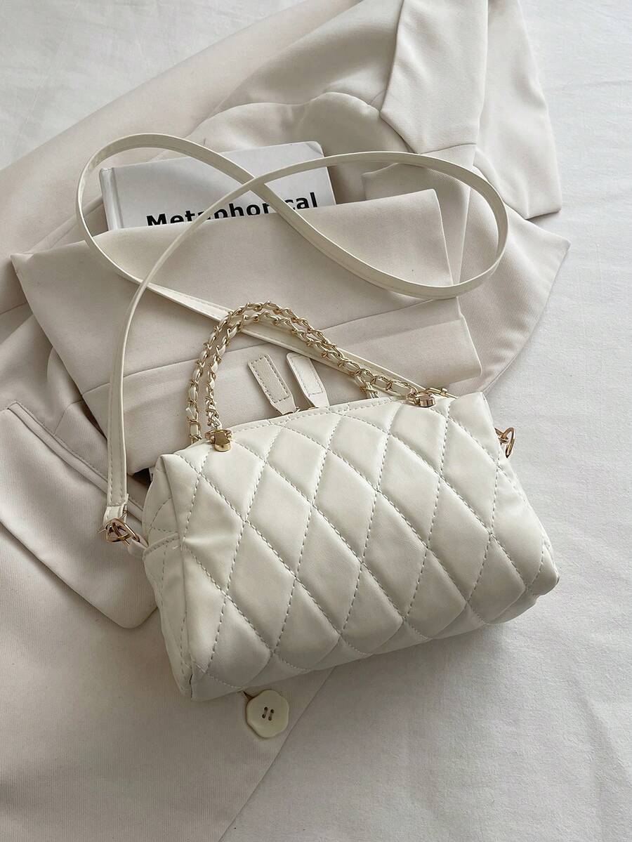Image 6 - color option of Trendy Korean Spring Boston Pillow Handbag: Chic Small Tote with Embroidered Design and Chain Strap