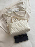 Image 2 - side profile of Trendy Korean Spring Boston Pillow Handbag: Chic Small Tote with Embroidered Design and Chain Strap