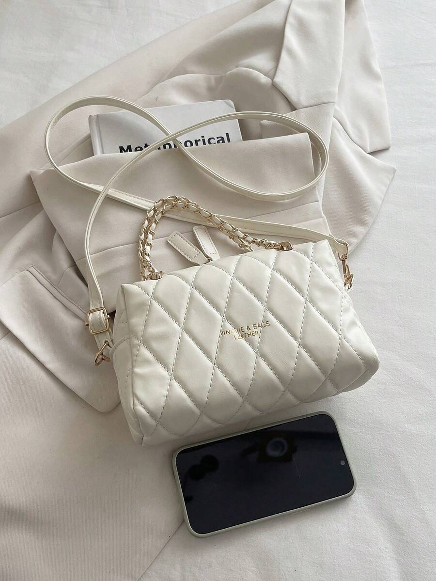 Image 2 - side profile of Trendy Korean Spring Boston Pillow Handbag: Chic Small Tote with Embroidered Design and Chain Strap