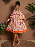Image 10 - styled outfit of Plus Size Casual Off-Shoulder Mini Dress with Cute Cartoon Flower Print for Summer Holidays