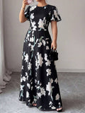 Image 1 - front view of Elegant Plus Size Floral Print Dress for Women - Perfect for Work, Commute, and Summer Outings