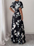 Image 2 - side profile of Elegant Plus Size Floral Print Dress for Women - Perfect for Work, Commute, and Summer Outings