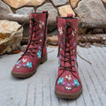 Side view of Stylish Plus-Size Mid-Calf Lace-Up Boots for Women - Autumn & Winter Fashion for punk motorcycle boot styling