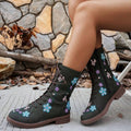 Front view of Stylish Plus-Size Mid-Calf Lace-Up Boots for Women - Autumn & Winter Fashion for punk motorcycle boot styling