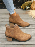 Side view of Trendy Plus-Size Chunky Heel Chelsea Boots for Women - Stylish Motorcycle Short Boots for Autumn & Winter 2026 for punk motorcycle boot styling