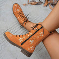 Heel view of Stylish Plus-Size Mid-Calf Lace-Up Boots for Women - Autumn & Winter Fashion for punk motorcycle boot styling