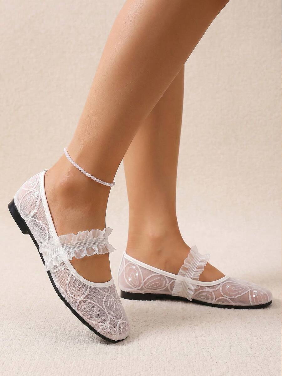mesh sequin Mary Jane ballet flats image 16 showing visible shoe design, texture, strap, heel or flat sole details