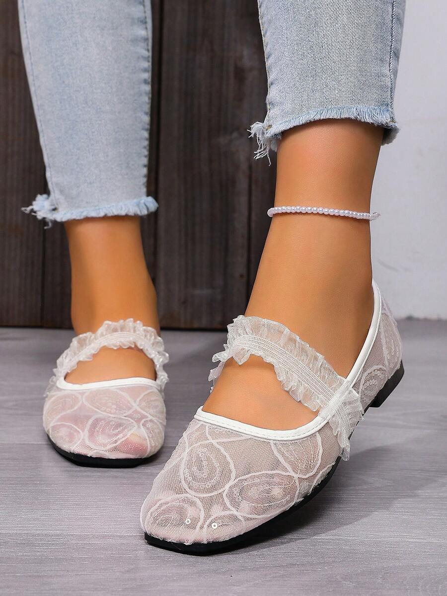 mesh sequin Mary Jane ballet flats image 18 showing visible shoe design, texture, strap, heel or flat sole details