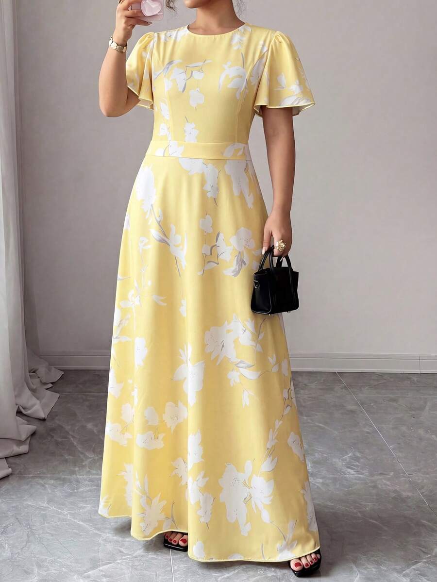 Image 7 - color option of Elegant Plus Size Floral Print Dress for Women - Perfect for Work, Commute, and Summer Outings