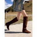 Color option view of Women’s Slouchy Rider Boots - Low Heel, Wide Calf, Slim Fitting Knee-High Casual Boots for Comfort and Style for punk motorcycle boot styling