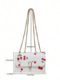 Image 11 - print detail of Vintage Cherry Pattern Mini Square Shoulder Bag – Versatile Flap & Adjustable Chain for Stylish Daily Use