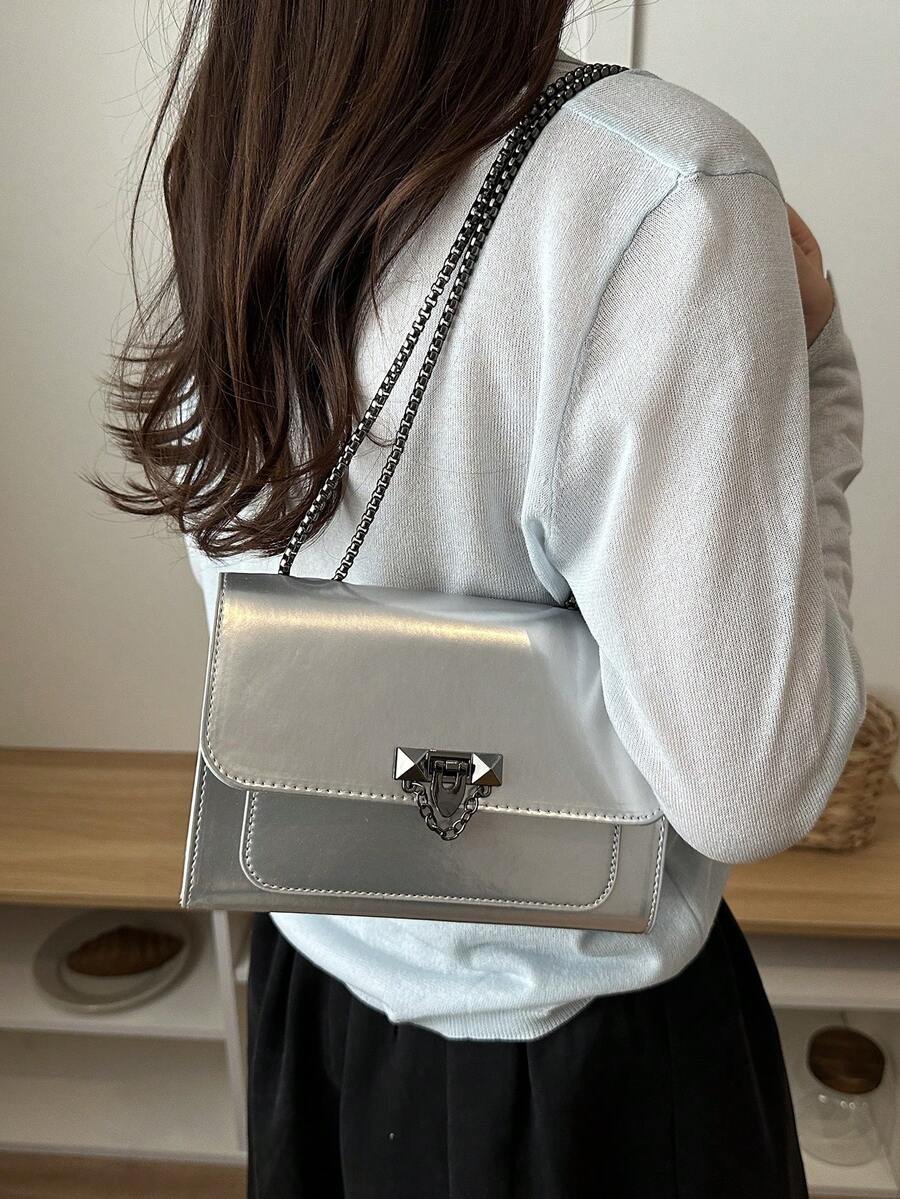 Image 1 - front view of Vintage Cherry Pattern Mini Square Shoulder Bag – Versatile Flap & Adjustable Chain for Stylish Daily Use