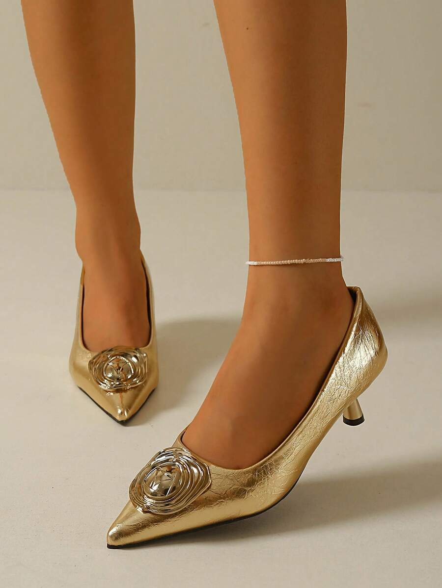 Elegant Metallic Gold Kitten Heel High Heels for Comfortable Office and Party Wear unique product image 6 metallic gold kitten heel sandal women shoes styling