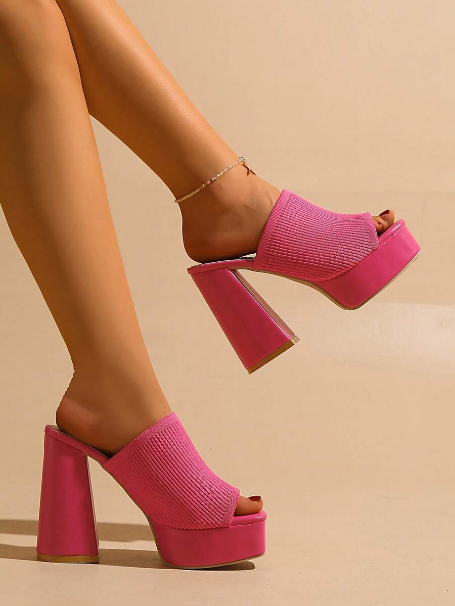 Image 3 - back view of Elevate Your Style with Bright Green Knit Sandals – Ultra High Heels for a Lengthening Effect