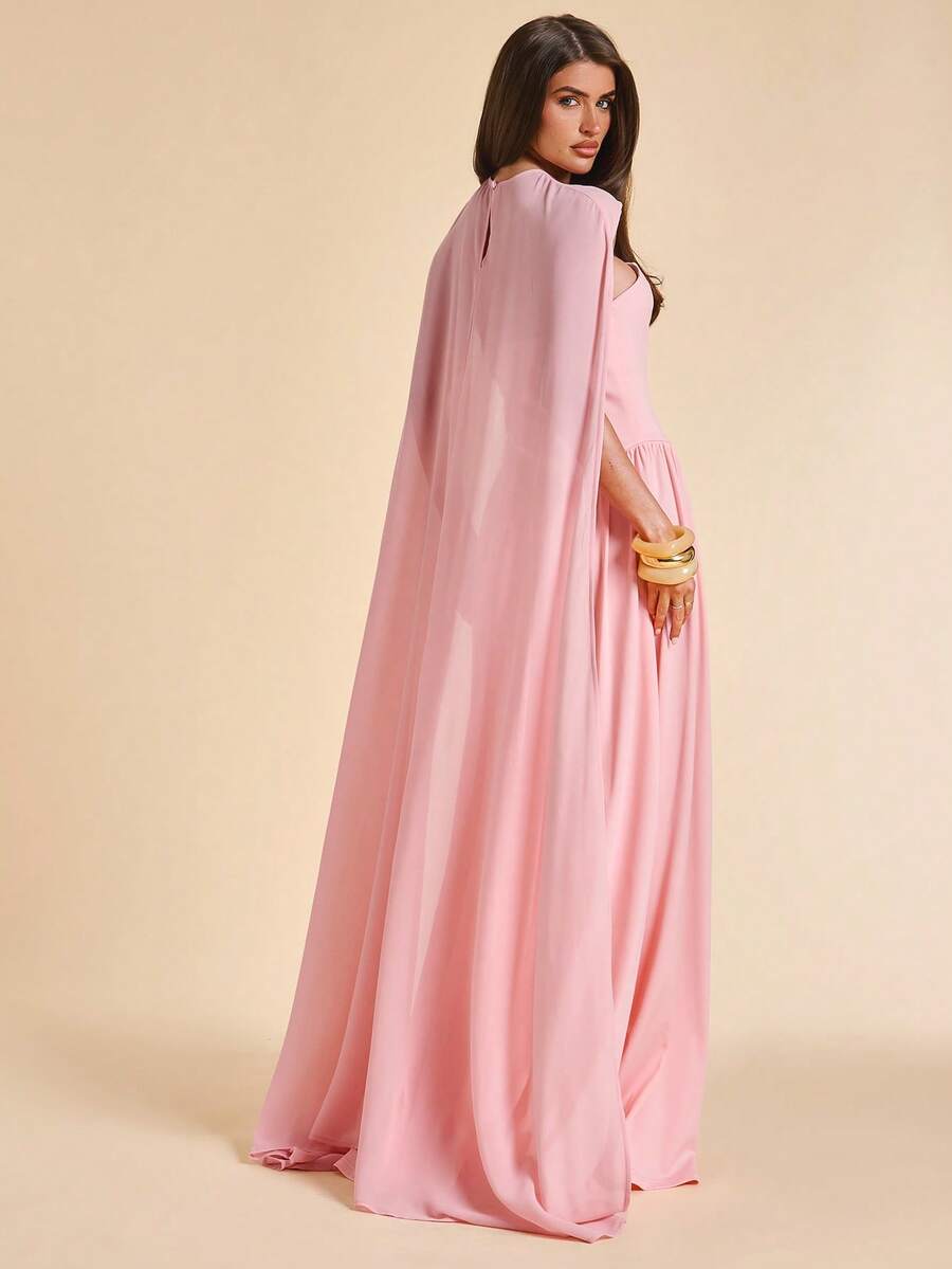 Back view of Elegant Pink Strapless Button-Decor Dress for Spring/Summer - Perfect High-End Wedding Bridesmaid Gown for women styling