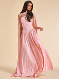 Detail view of Elegant Pink Strapless Button-Decor Dress for Spring/Summer - Perfect High-End Wedding Bridesmaid Gown for women styling