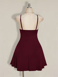 Back view of Chic Plus Size Solid Color Ruched Cami Dress with Front Tie for Women