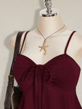Fabric detail of Chic Plus Size Solid Color Ruched Cami Dress with Front Tie for Women