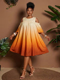 Image 1 - front view of Plus Size Casual Off-Shoulder Mini Dress with Cute Cartoon Flower Print for Summer Holidays