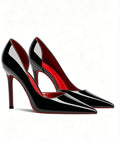 Image 4 - heel detail of Elegant Black Patent Leather High Heels with Red Sole and Diamond Design for Stylish Evening Events