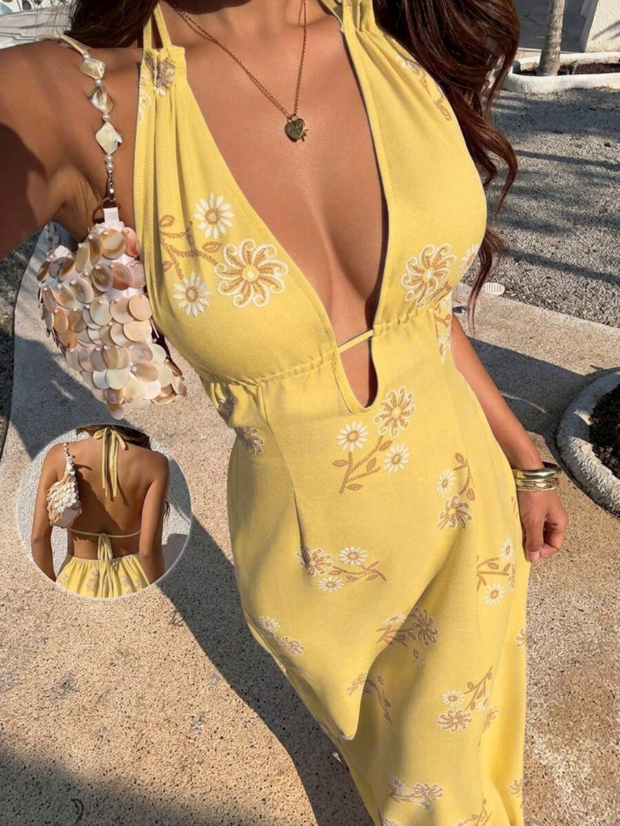 Colorful printed halter dress for summer getaways