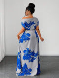 Occasion styling of Plus Size Green Floral Print Ruched Waist Slit Shoulder Dress for Casual Vacations