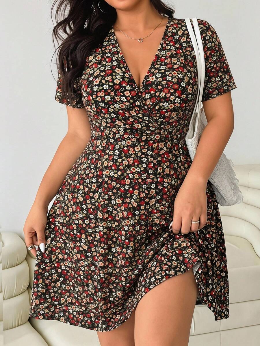 Plus size surplice V neck fit and flare summer dress variant image 6