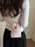 Back view of Chic Summer Embroidered Pearl Phone Bag – Stylish Casual Crossbody for Women in Pink color