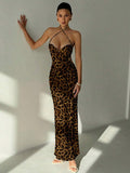 Pink orange ombre halter maxi dress front view