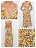 Chic Floral Print Spaghetti Strap Midi Dress for Effortless Vacation Style