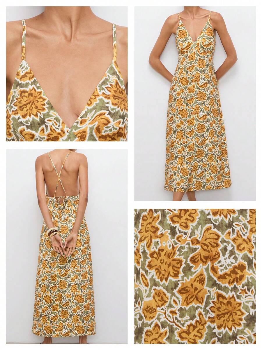 Chic Floral Print Spaghetti Strap Midi Dress for Effortless Vacation Style