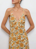 Chic Floral Print Spaghetti Strap Midi Dress for Effortless Vacation Style