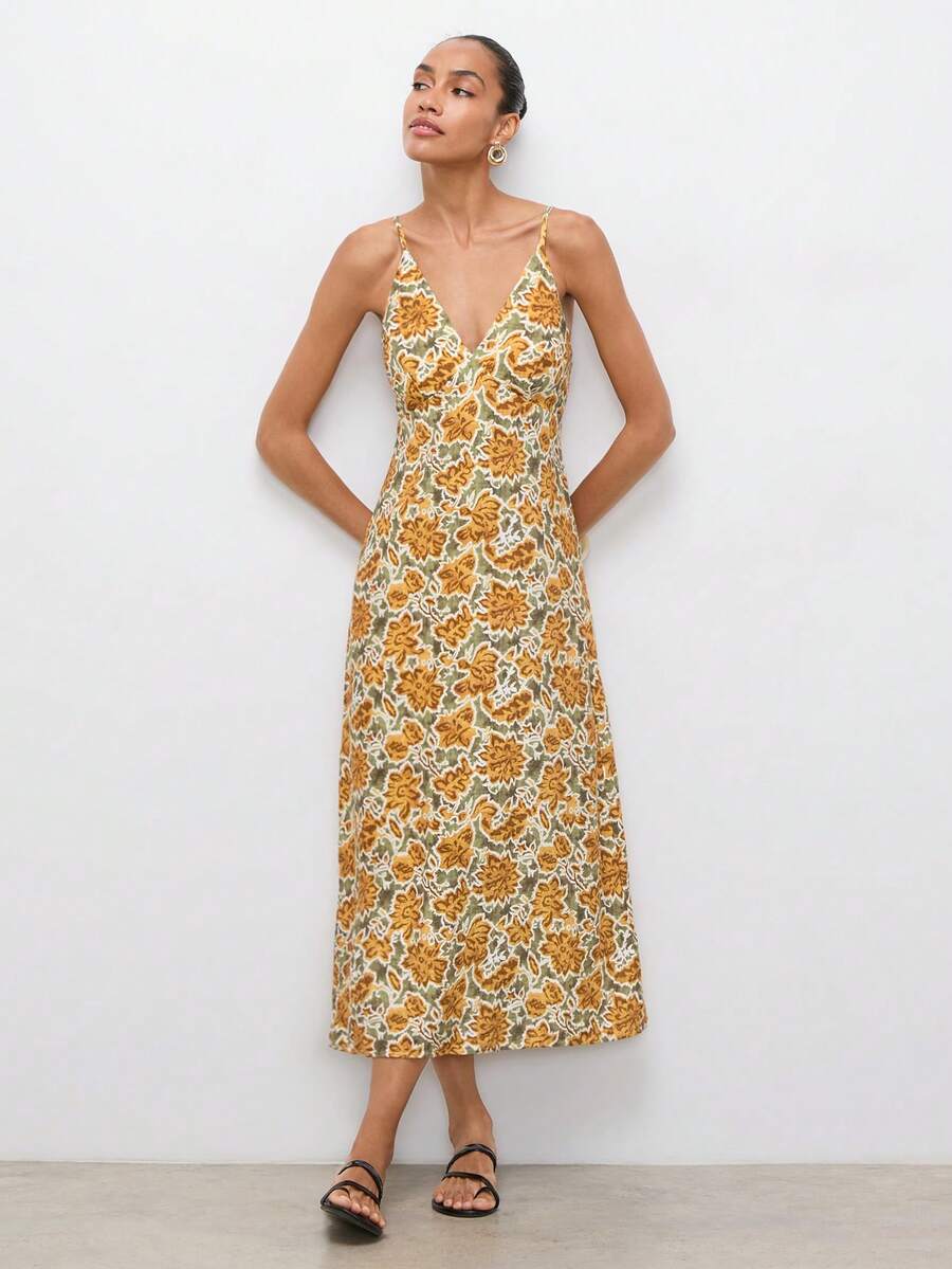 Chic Floral Print Spaghetti Strap Midi Dress for Effortless Vacation Style