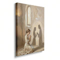Angled view of Christian prayer canvas showing textured artwork and wrapped canvas edge