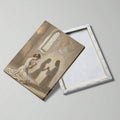 Christian prayer canvas front and back showing the kneeling woman artwork and stretcher frame