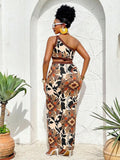 Plus size cream black and rust tropical bodycon skirt set