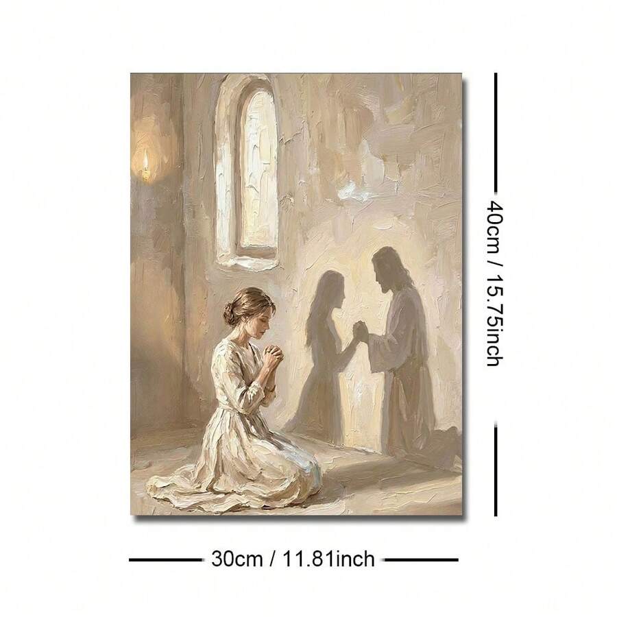 Size guide for Christian prayer canvas print measuring 30 by 40 centimeters