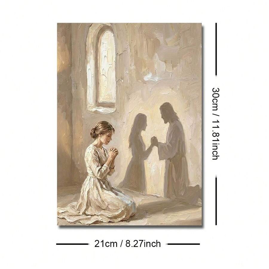 Size guide for Christian prayer canvas print measuring 21 by 30 centimeters