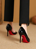 Image 3 - back view of Elegant Black Patent Leather High Heels with Red Sole and Diamond Design for Stylish Evening Events