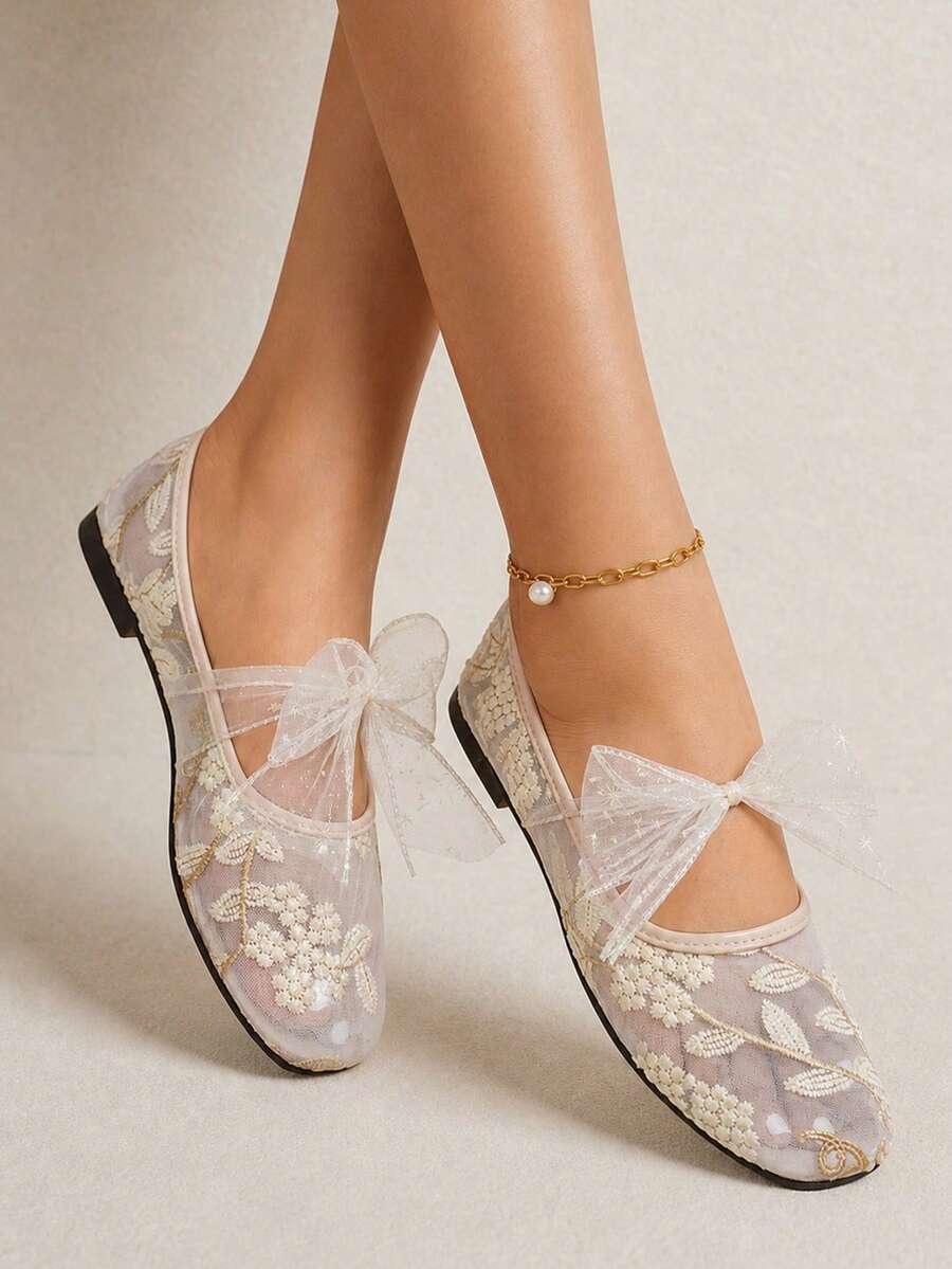 mesh sequin Mary Jane ballet flats image 8 showing visible shoe design, texture, strap, heel or flat sole details