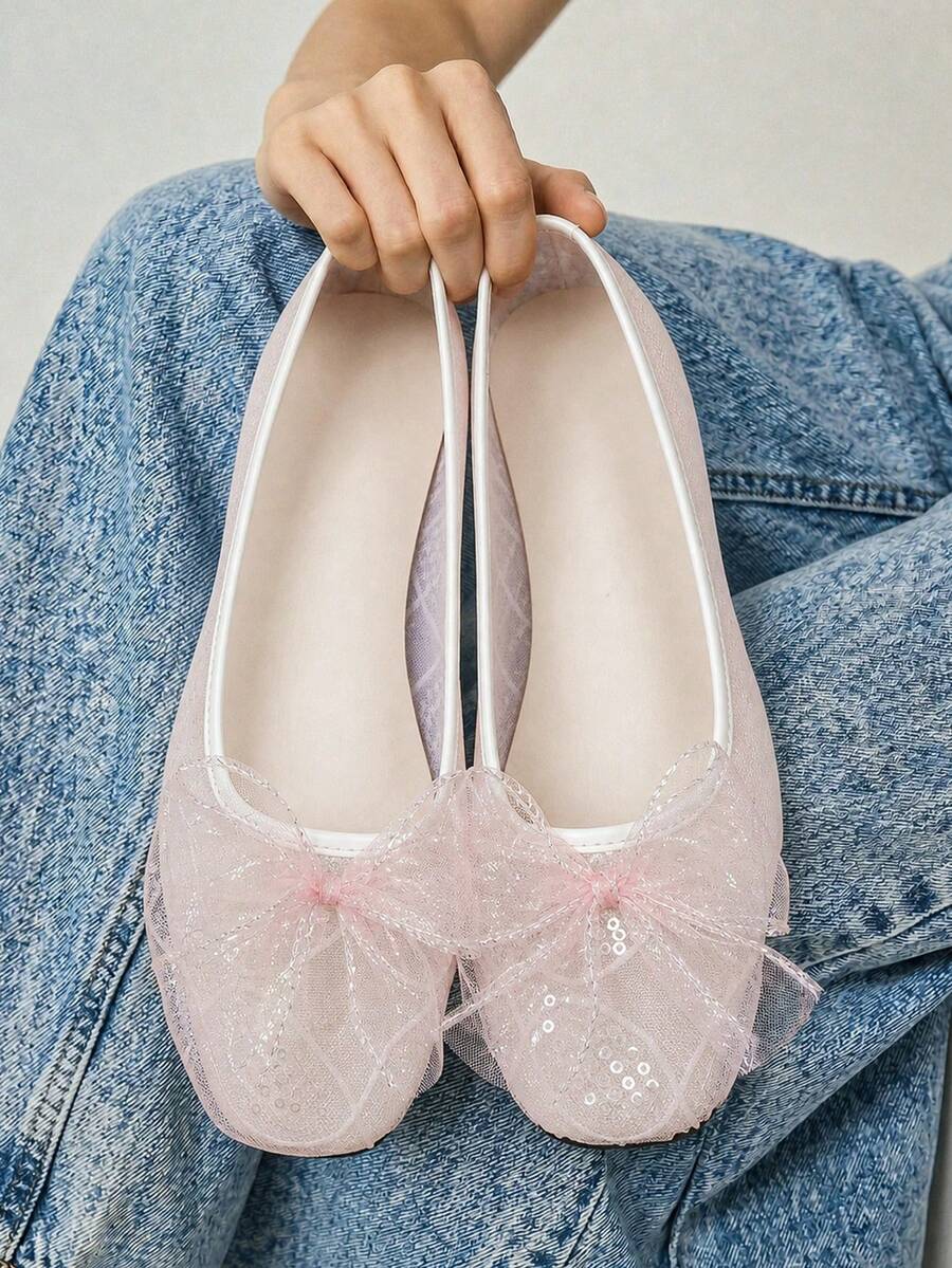 mesh sequin Mary Jane ballet flats image 6 showing visible shoe design, texture, strap, heel or flat sole details