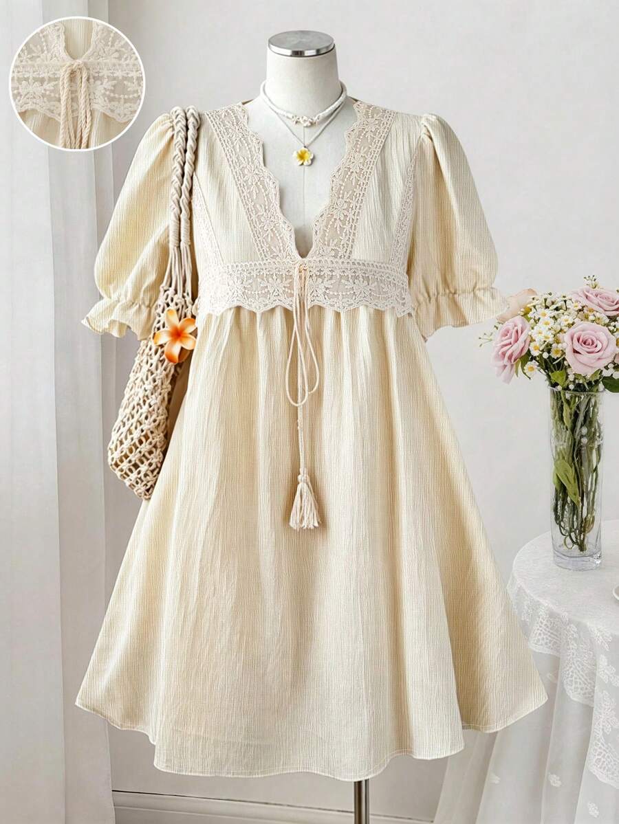 Apricot V-neck boho mini dress back view