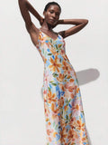 Elegant Off-White Floral Print Sleeveless Dress for Autumn Vacations and Holiday Events